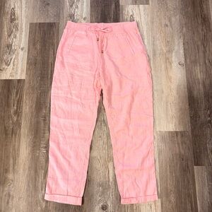 Lily Pulitzer 100% Linen Drawstring Pink Pants Women’s Size L